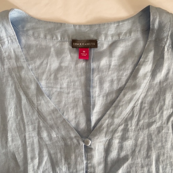 New Vince Camuto Linen Tie Waist Button Up Top - Picture 2 of 7
